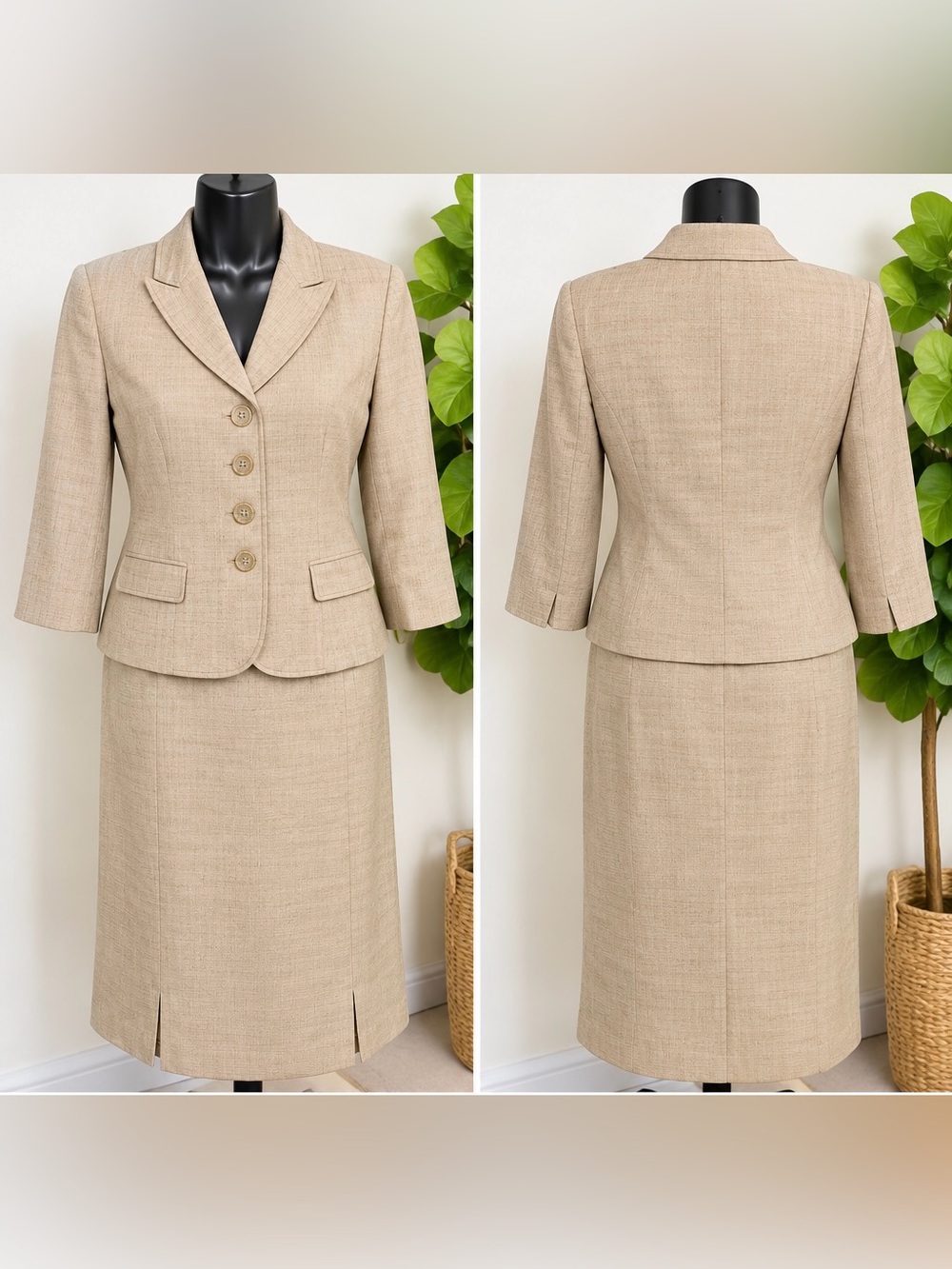 Evan-Picone Women’s 2-Piece Skirt Suit Size 18 Beige Tan Career Blazer